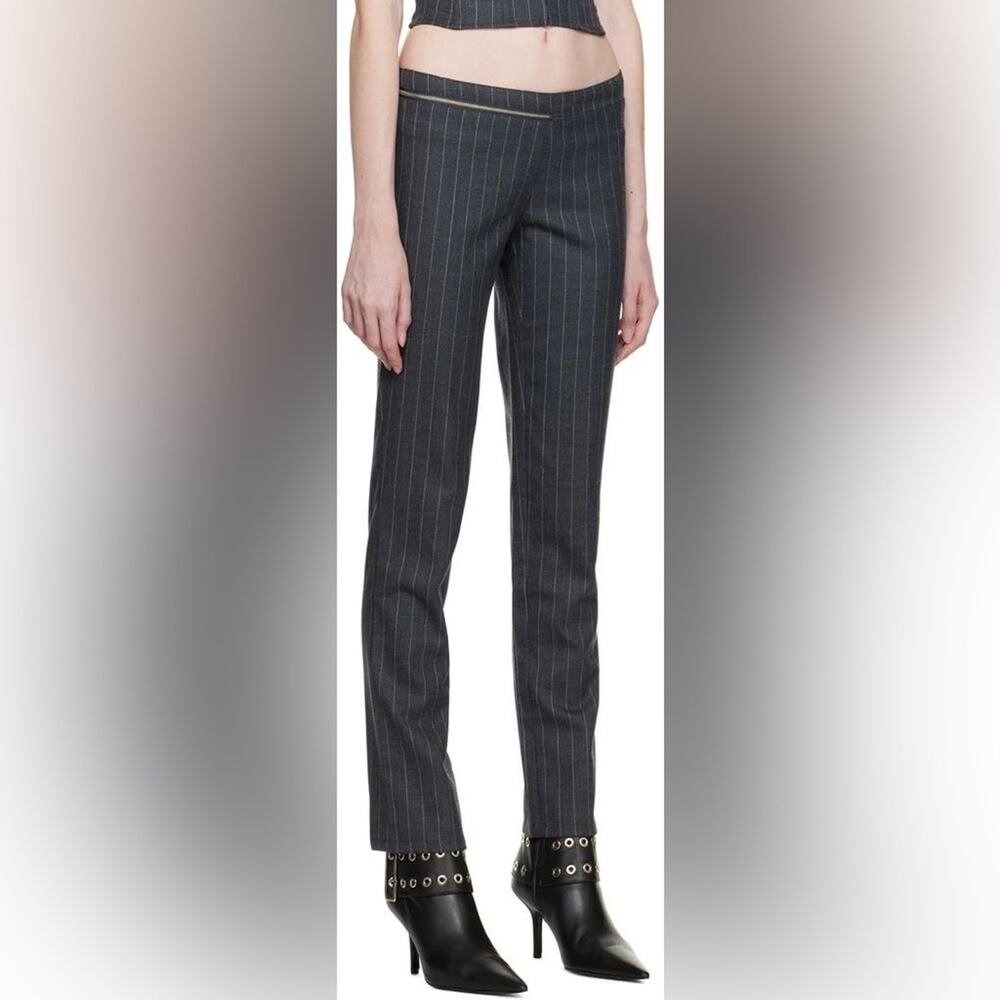 Miaou Gray Pinstripe Wool Blend Low Rise Zip Detail Maeve Pants - Small